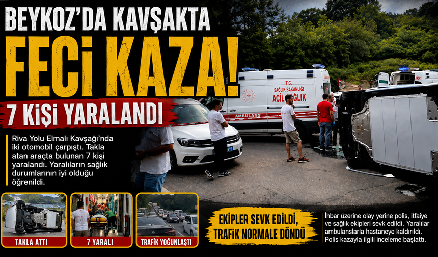 Beykoz'da Kavşakta Feci Kaza: İki Otomobil Çarpıştı, 7 Kişi Yaralandı