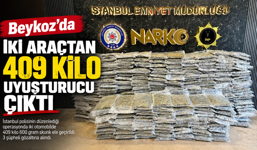 Beykoz’da uyuşturucu operasyonu: İki araçtan 409 kilo 600 gram skunk çıktı